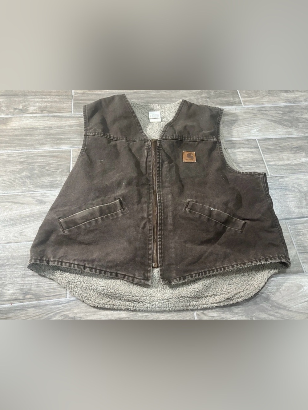 Carhartt Vest Sherpa Lined Zip Up Brown Vintage Made in USA V13CHT Size XL